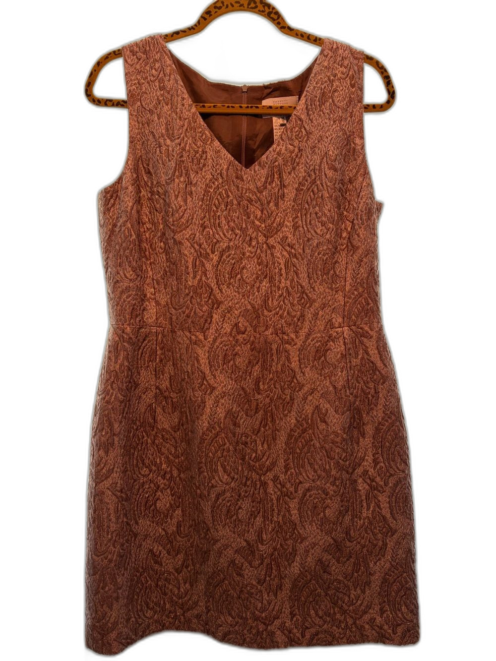 Barneys New York Sleeveless Textured V-Neck Dress in Rust